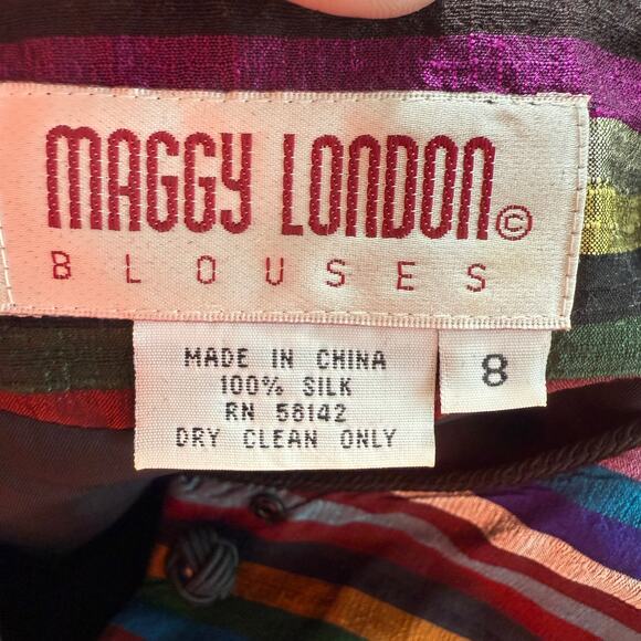 Maggy London Blazer Jacket Womens 8 Striped Silk Vintage Retro 80s Art To Wear - Picture 3 of 11